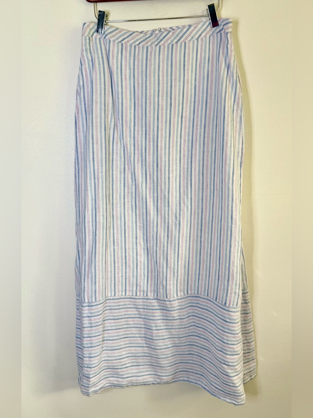 Island Company Oceano Linen Maxi Skirt M Blue Pink Stripe Resort